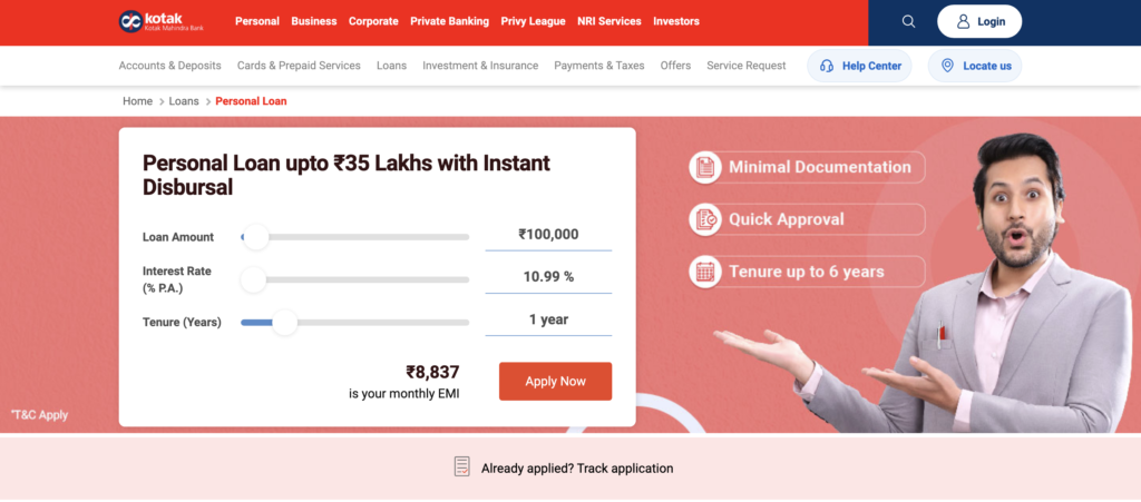 Kotak Mahindra Bank Personal Loan EMI